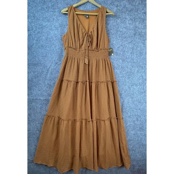 Taylor Dress Large Rust Tassel Tiered Smocked Ruffle Cottage Peasant Country - Picture 1 of 8